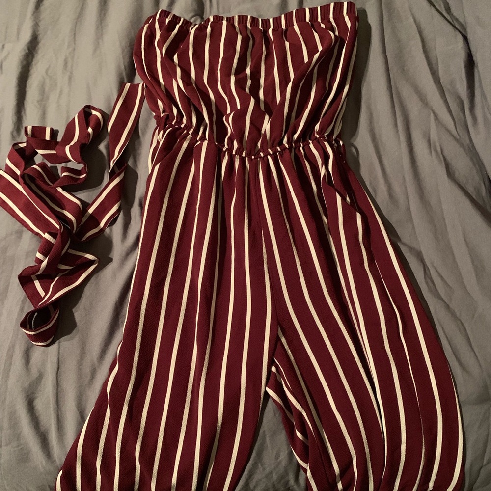 Garnet and white striped jumper